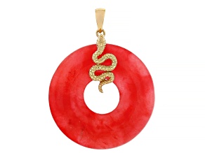 Pre-Owned Red Jadeite 10k Yellow Gold Snake Pendant
