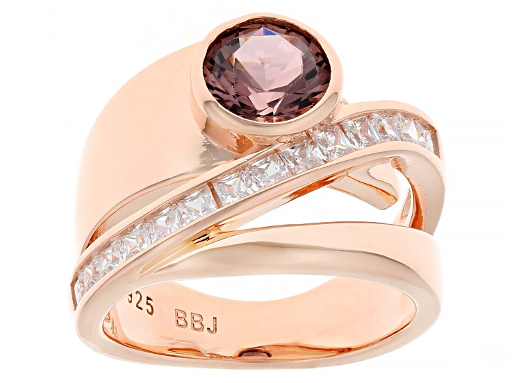 Pre-Owned Morganite Simulant And White Cubic Zirconia 18k Rose Gold Over Sterling Silver Ring 2.38ct