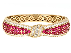 Pre-Owned Judith Ripka Lab Created Ruby 14k Gold Clad Bow Tie Bangle 22.57ctw