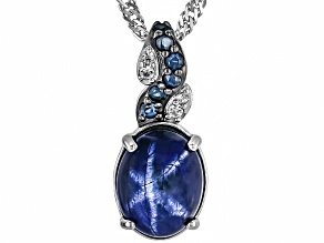 Pre-Owned Blue Star Sapphire Rhodium Over Silver Pendant With Chain 2.78ctw