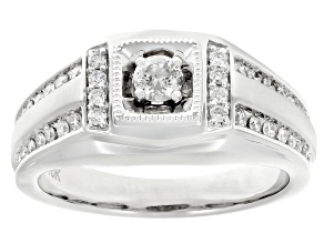 Pre-Owned White Diamond 10k White Gold Mens Ring 0.60ctw
