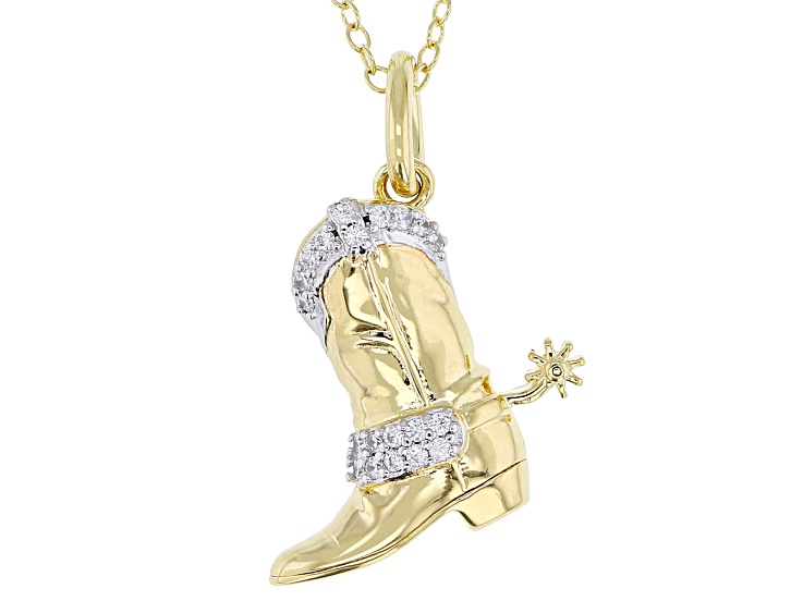 Pre-Owned White Cubic Zirconia 18k Yellow Gold Over Sterling Silver Cowboy Boot Pendant with Chain 0