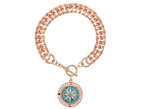 Pre-Owned Composite Turquoise & Multi Gemstones Copper Compass Toggle Bracelet, 16mm