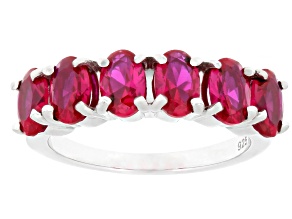 Pre-Owned Red Lab Created Ruby Rhodium Over Sterling Silver 6-Stone Ring 2.78ctw