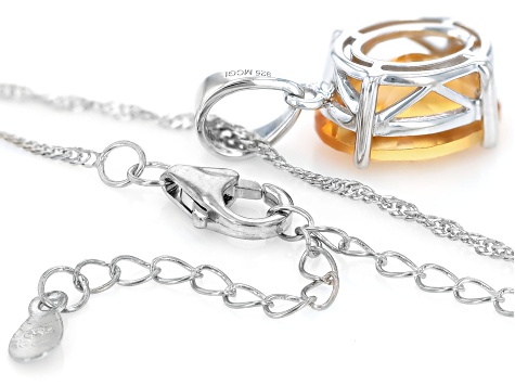 Pre-Owned Yellow Citrine Rhodium Over Sterling Silver Pendant With Chain 4.50ct