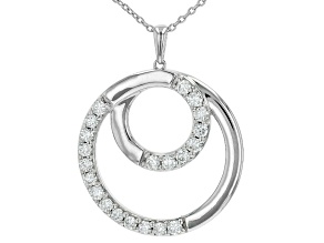 Pre-Owned Round White Lab-Grown Diamond H SI1 Rhodium Over Sterling Silver Circle Pendant With Chain