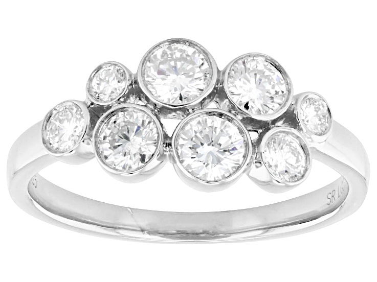 Pre-Owned White Lab-Grown Diamond G SI Rhodium Over Sterling Silver Cluster Ring 0.80ctw