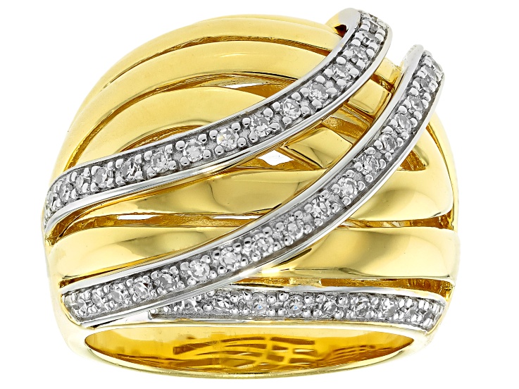 Pre-Owned White Lab-Grown Diamond G-H SI 14K Yellow Gold Over Sterling Silver Crossover Ring 0.40ctw