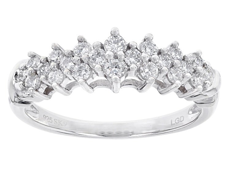 Pre-Owned White Lab-Grown Diamond F SI Rhodium Over Sterling Silver Cluster Band Ring 0.50ctw