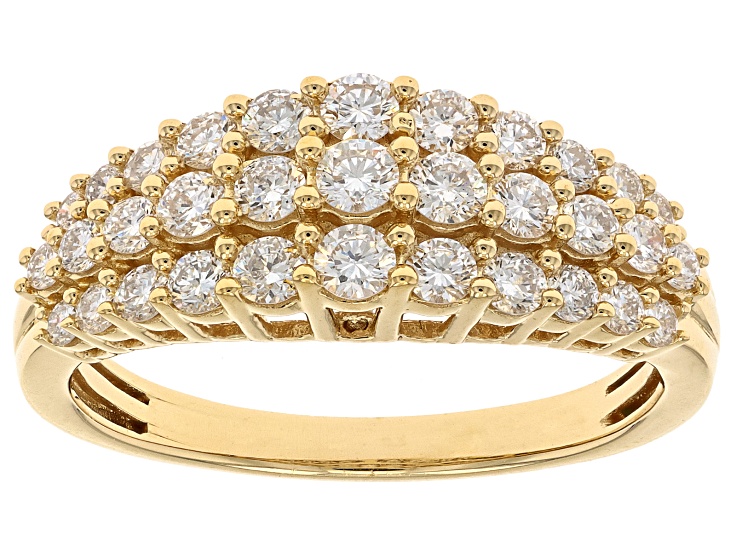Pre-Owned White Lab-Grown Diamond F SI 14k Yellow Gold Over Sterling Silver Pyramid Ring 1.00ctw
