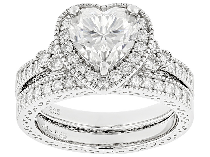 Pre-Owned Moissanite Platineve Heart Ring With Band 2.70ctw DEW