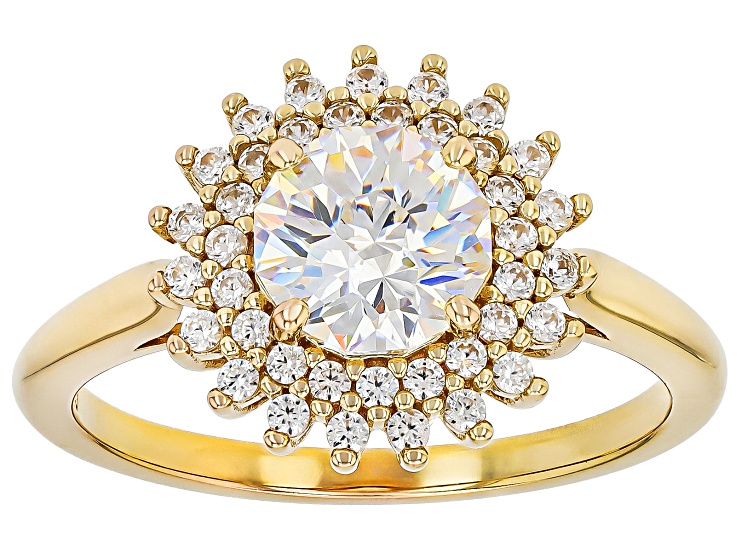Pre-Owned White Strontium Tianate 18K Yellow Gold Over Sterling Silver Ring 2.39ctw