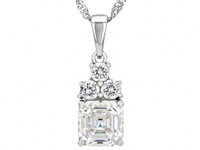 Pre-Owned White Strontium Titanate Rhodium Over Sterling Silver Pendant With Chain 3.99ctw