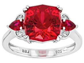 Pre-Owned Lab Created Ruby Rhodium Over Sterling Silver Ring 5.83ctw