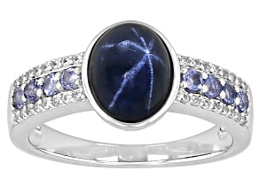 Pre-Owned Blue Star Sapphire Rhodium Over Silver Ring 0.51ctw