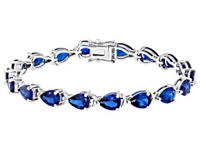 Pre-Owned Blue Lab Created Spinel Rhodium Over Sterling Silver Tennis Bracelet 21.06ctw