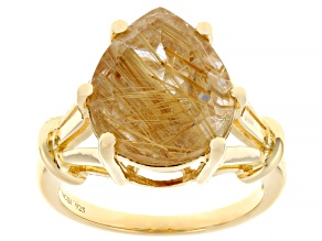 Pre-Owned Golden Rutilated Quartz 18k Yellow Gold Over Sterling Silver Ring 6.35ct