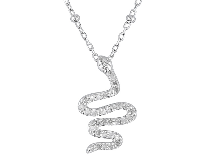 Pre-Owned White Diamond Rhodium Over Sterling Silver Snake Slide Pendant With Chain 0.20ctw