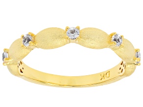 Pre-Owned White Lab Created Sapphire 18K Yellow Gold Over Brass Brushed Ring 0.17ctw