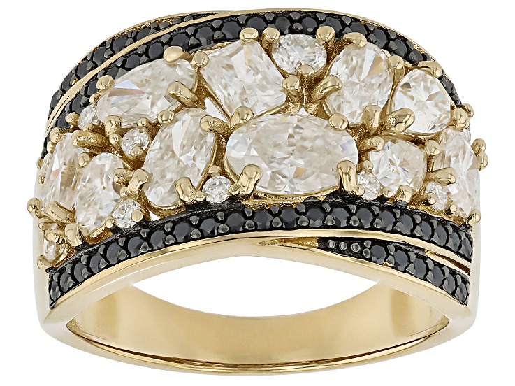 Pre-Owned Colorless And Black Moissanite 14k Yellow Gold Over Silver Ring 3.25ctw DEW
