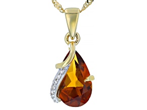 Pre-Owned Madeira Citrine And White Diamond 14k Yellow Gold Dangle Pendant With Singapore Chain 1.41