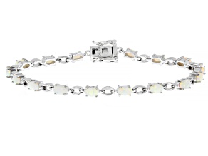 Pre-Owned White Australian Coober Pedy Opal Rhodium Over Sterling Silver Bracelet