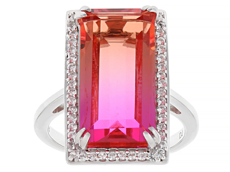 Pre-Owned Sunset Quartz Doublet Rhodium Over Sterling Silver Ring 7.98ctw