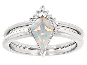 Picture of Pre-Owned White Ethiopian Opal Rhodium Over Sterling Silver Ring 0.45ctw