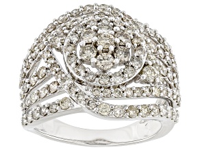 Pre-Owned White Diamond 10k White Gold Cluster Halo Ring 2.00ctw