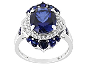 Pre-Owned Blue Lab Created Sapphire Rhodium Over Sterling Silver Ring 4.72ctw