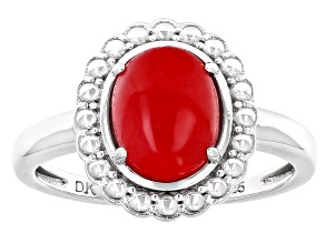 Pre-Owned Red Jadeite Rhodium Over Sterling Silver Ring