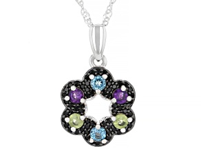 Pre-Owned Swiss Blue Topaz Rhodium Over Silver Pendant Chain 1.53ctw