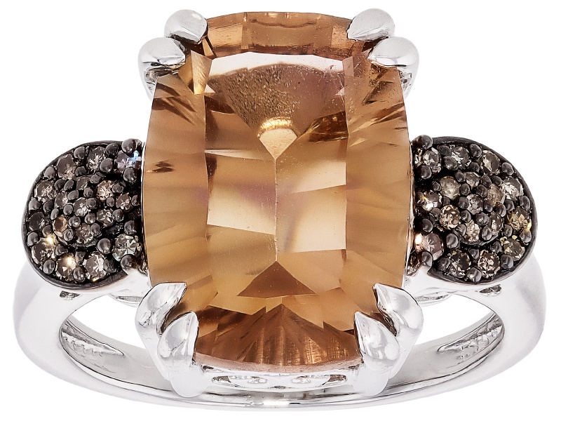 Pre-Owned Champagne Quartz Rhodium Over Sterling Silver Ring 5.32ctw