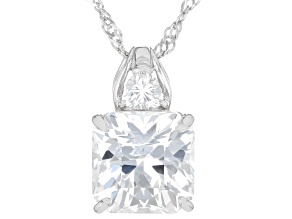 Pre-Owned White Lab Created Sapphire Rhodium Over Silver Pendant With Chain 5.31ctw