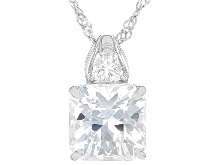 Pre-Owned White Lab Created Sapphire Rhodium Over Silver Pendant With Chain 5.31ctw