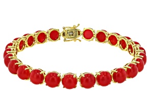 Pre-Owned Red Jadeite 18k Yellow Gold Over Sterling Silver Bracelet