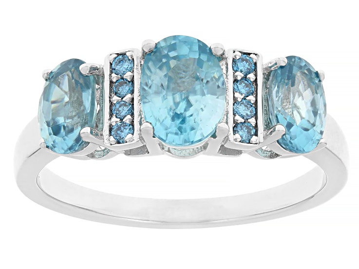 Pre-Owned Blue Zircon Rhodium Over Sterling Silver Ring 2.14ctw