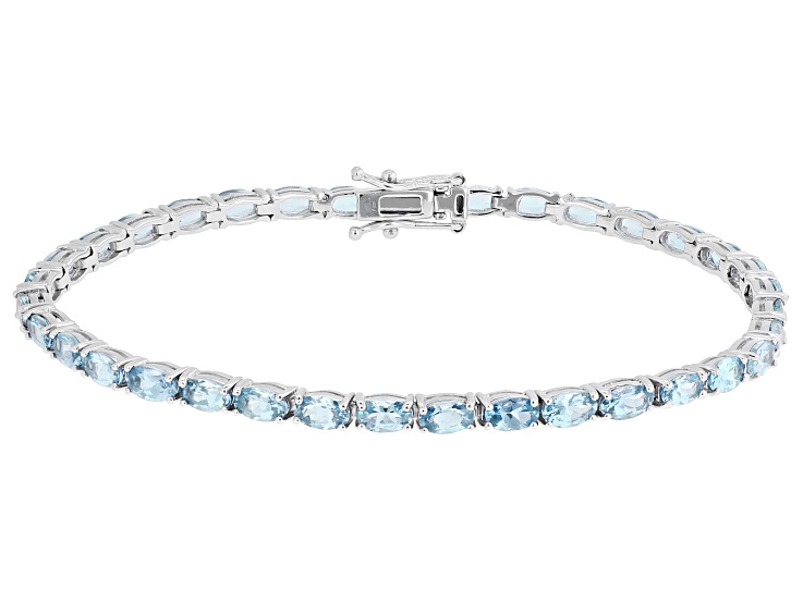 Pre-Owned Blue Apatite Rhodium Over Sterling Silver Tennis Bracelet 8.25ctw
