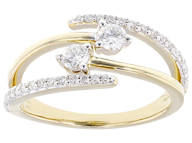 Pre-Owned Pear Shape and Round Lab-Grown Diamond F-G SI 14K Yellow Gold Over Silver Bypass Ring 0.50