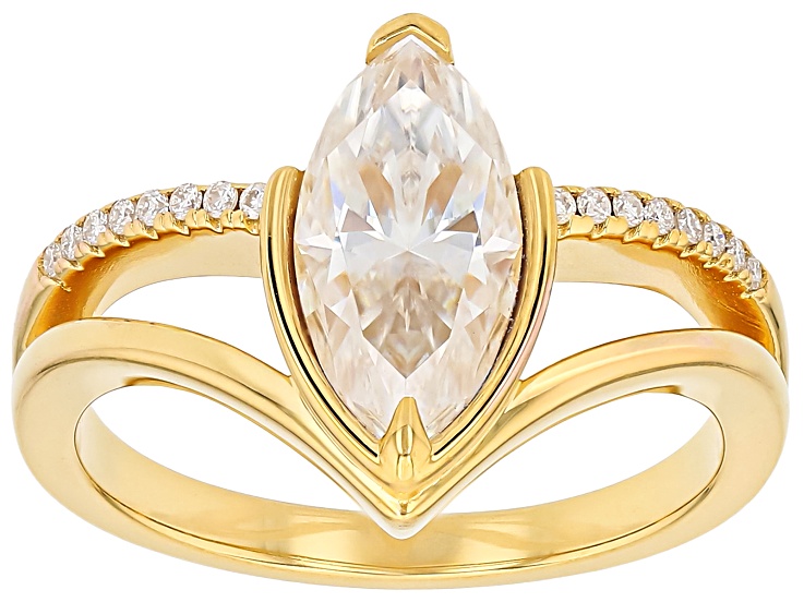 Pre-Owned Moissanite 14K Yellow Gold Over Silver Ring 2.16ctw DEW