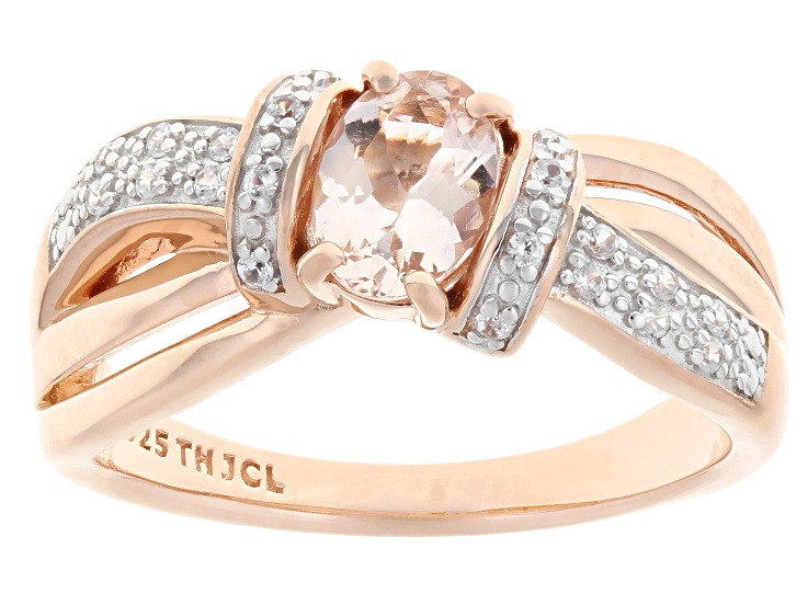 Pre-Owned Morganite With White Zircon 18k Rose Gold Over Sterling Silver Ring 1.09ctw