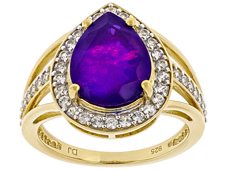 Pre-Owned Purple Ethiopian Opal 18K Yellow Gold Over Sterling Silver Ring. 2.44ctw