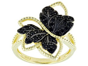 Pre-Owned Black Spinel 18k Yellow Gold Over Sterling Silver Ring 0.22ctw