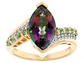 Pre-Owned Multi Color Quartz 18k Yellow Gold Over Sterling Silver Ring 3.55ctw