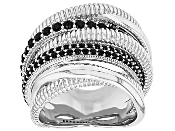 Picture of Pre-Owned Judith Ripka Black Spinel Rhodium Over Sterling Silver Jubilee 7 Band Highway Ring 0.89ctw