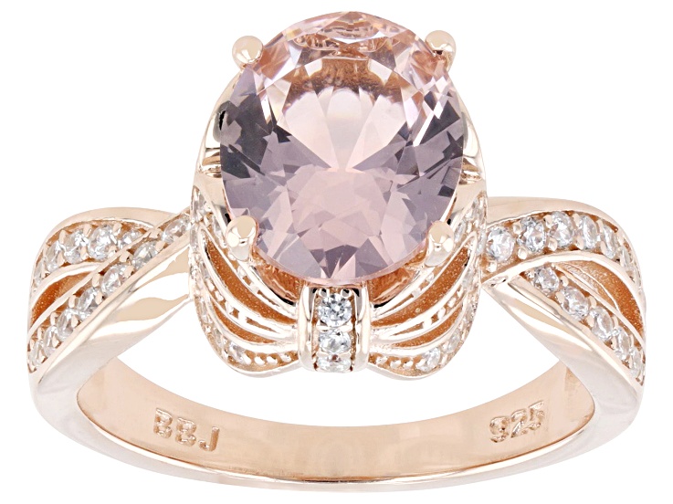 Pre-Owned Morganite Simulant And White Cubic Zirconia 18k Rose Gold Over Sterling Silver Ring 4.15ct