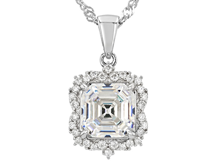 Pre-Owned White Strontium Titanate Rhodium Over Sterling Silver Pendant With Chain 3.76ctw