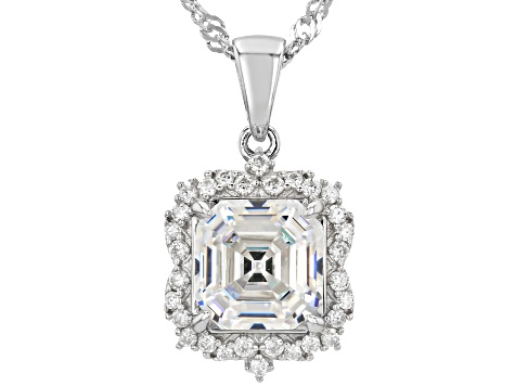 Pre-Owned White Strontium Titanate Rhodium Over Sterling Silver Pendant With Chain 3.76ctw