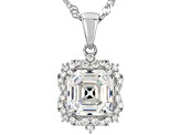 Pre-Owned White Strontium Titanate Rhodium Over Sterling Silver Pendant With Chain 3.76ctw