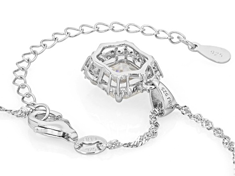 Pre-Owned White Strontium Titanate Rhodium Over Sterling Silver Pendant With Chain 3.76ctw